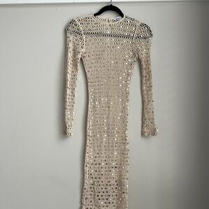 Walter Baker Cream Crochet Long Sleeve Dress